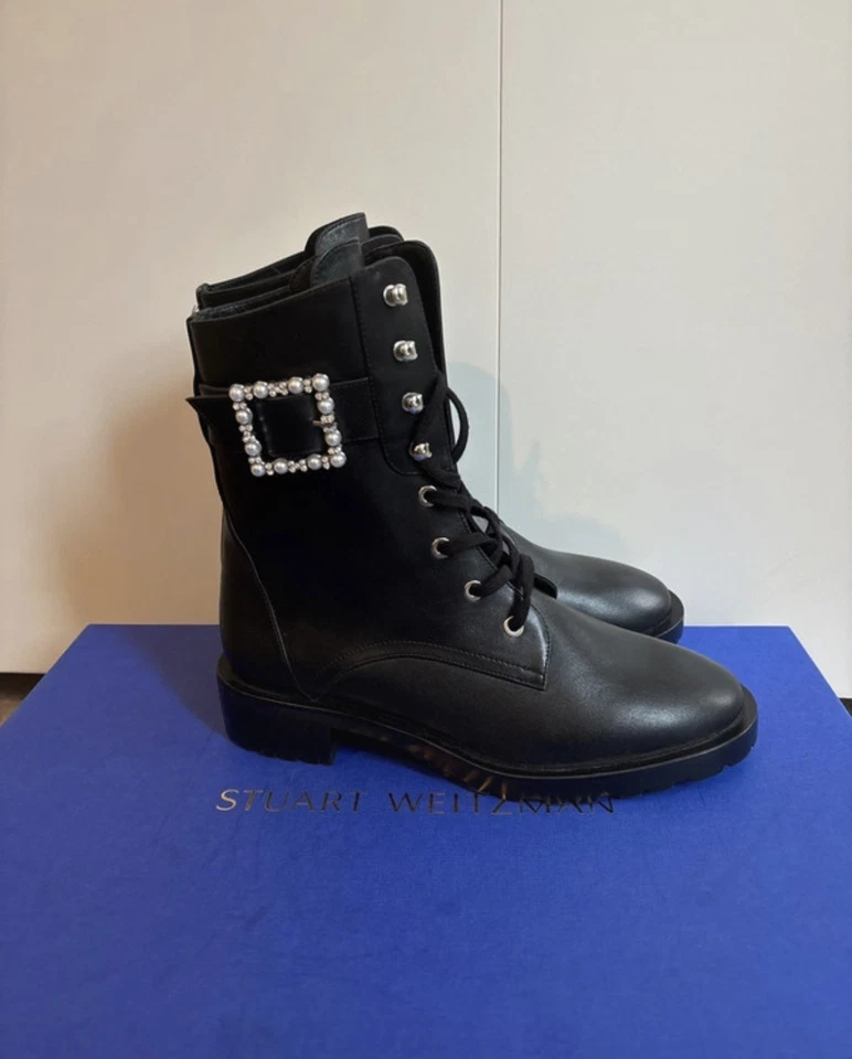 Stuart Weitzman Pearl Buckle Bootie Black Leather Size 36 –New, Sold Out, £650 - Image 1 of 4