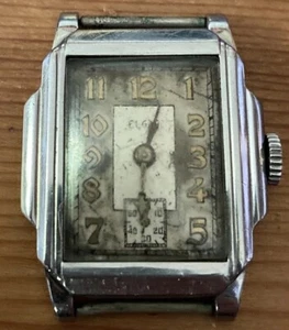 Vintage Art Deco 1930’s-40’s Mens ELGIN Silver Tone Wristwatch Vertis Metal USA - Picture 1 of 6