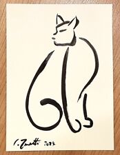 CHRIS ZANETTI Original Ink Drawing CAT Kitten Animal Minimalist Art 8"x6" Signed