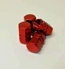 4 x Top Quality Red Hexagonal Metal Wheel Tyre Valve Dust Caps Car Bike
