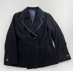 Chaqueta Abrigo De Colección American Eagle Negra Mezcla Lana Botón Ancla Doble Pecho - Imagen 1 de 6