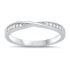 Elegant Simple Studded Criss Cross Engagement Sterling Silver Ring Sizes 4-10