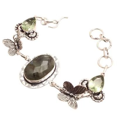 Pietra Labradorite Placcato Argento Bracciale Handmade Gioielli Regalo 21 G - Immagine 1 di 3