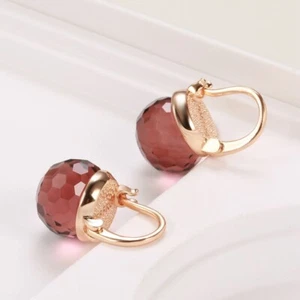 Crystal Clip Earrings Hang Ear Emeral Red Rose Gold Jewelry Glass Ball Drop - Picture 1 of 5