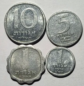 Israel Coins 10 Agorot, 5 Agorot, 1 Agora & 1 New Agora - 4 Different Coins - Picture 1 of 3