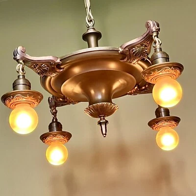 Lámpara de araña estilo sartén antigua vintage de 1920 - ¡Restaurada! Foto 1 de 4