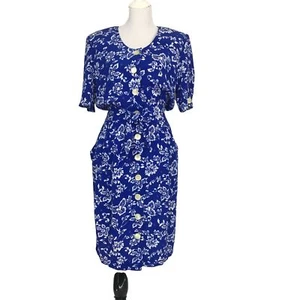 Vintage Karin Stevens Hemdblusenkleid Damen klein blau geblümt kurzarm - Bild 1 von 7