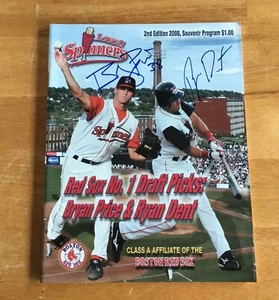 Revista del programa Lowell Spinners autógrafo firmado por Bryan Price Ryan Dent Red Sox - Imagen 1 de 4