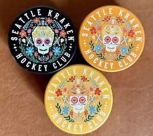 SEATTLE KRAKEN Dia De Los Muertos Day Of The Dead Puck SET Schwarz Orange Gelb - Bild 1 von 6