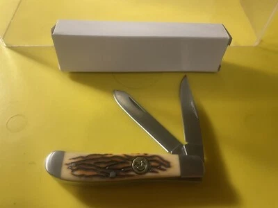 Unbranded Rooster Small Trapper Pocket Knife 2 Stainless Blades Bone Handle NIB - Image 1 of 4