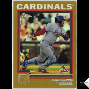 2004 Topps Chrome Gold Refractor Fernando Vina Quto Signed IP #73 Cardinals 