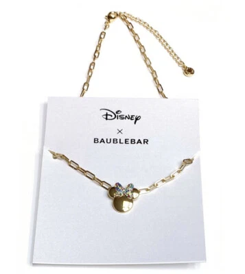 DISNEY x BAUBLEBAR Minnie Mouse Gold Plated Brass CZ Crystal Necklace NWT - Image 1 of 4