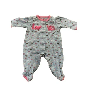 Pijama con patas para bebé niña azul con apliques de corazones rosas y marrones "Love" - Imagen 1 de 3