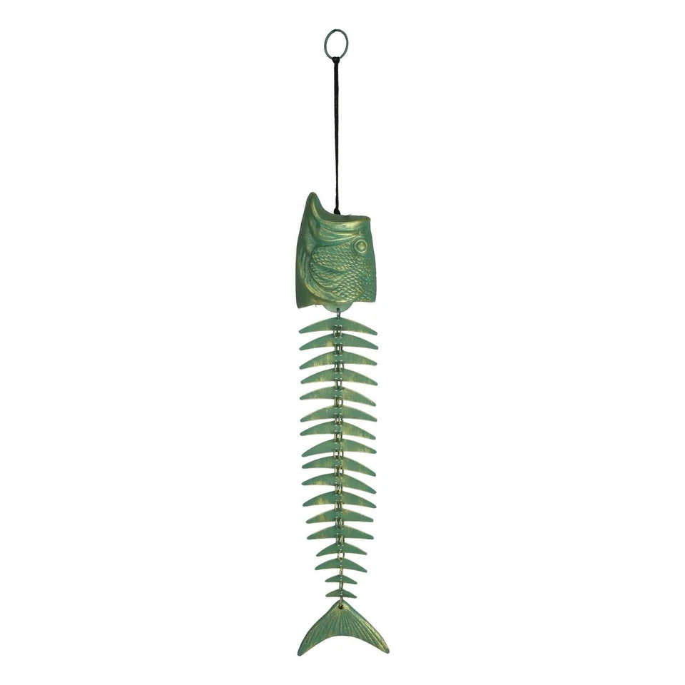 River's Edge Products Cast Brass Fishbone Windchime With Patina Finish Chime