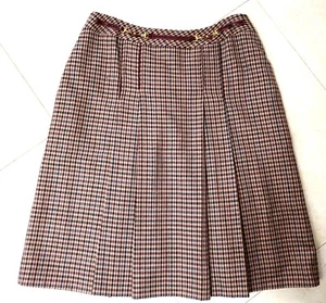 Vtg Celine Paris Pleated Wool Skirt Leather Trim and Horsebit Belt 48 Italy Made - Picture 1 of 6