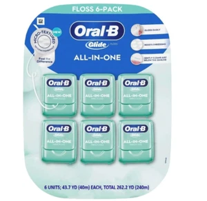 Oral B Glide All In One Mint Dental Floss 686 Foot Mint Waxed 6 Pack - Picture 1 of 4