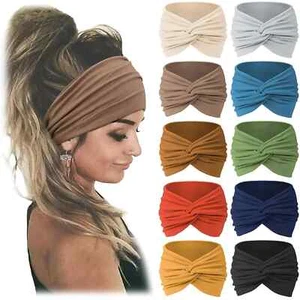 Womens Yoga Wide Headband Elastic Boho Hair Band Sports Turban Head Wrap Ladies - Picture 1 of 62