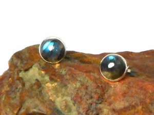 Pendientes redondos de labradorita de plata esterlina 925 - 8 mm - Imagen 1 de 4