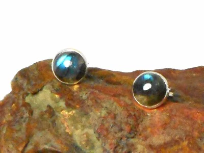 Round LABRADORITE  Sterling Silver 925 Gemstone Stud Earrings - 8 mm - Image 1 of 4