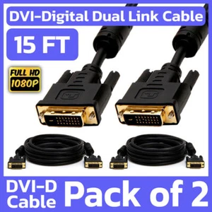 2 Pack 15 Feet DVI Cable DVI-D Dual-Link Male to Male Cord Digital Monitor Cable - Picture 1 of 6