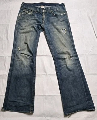 True Religion Men’s 34x33 Billy Boot Cut Denim Blue Jeans Vintage Distressed - Image 1 of 4