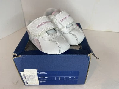 Vtg Y2K Baby Newborn Reebok Classic White/Pink Softbottom Crib Shoes Sz 2 New - Image 1 of 4