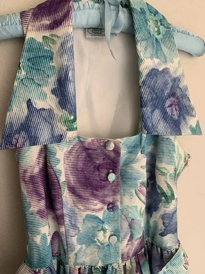 10 Vintage Vestido Laura Ashley Azul Púrpura Floral Retro Botón Cinturón Años 80 Hace 50 Foto 1 de 4