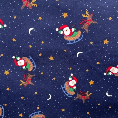 Vtg VIP Fabric Santa Sleigh & Reindeer Night Sky Moon Stars Dreamspinners 3 yds - Image 1 of 4