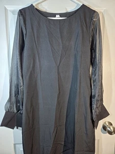 Black Satin Like Dress With Sheer Long Sleeves Sz S Goth Wednesday Dress - Picture 1 of 5