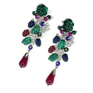 Tutti Frutti Fruit Salad Earrings Rhinestone Silver Pierced Resin Multicolor - Picture 1 of 7