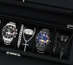 Juego de 8 relojes de pulsera de cuarzo romano para hombre de moda para negocios de diámetro redondo - Imagen 1 de 6