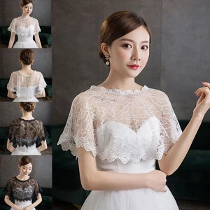 Women Floral Lace Shawl Wrap Wedding Bridal Bolero Cover Up Tulle Shrug Cape - Picture 1 of 10