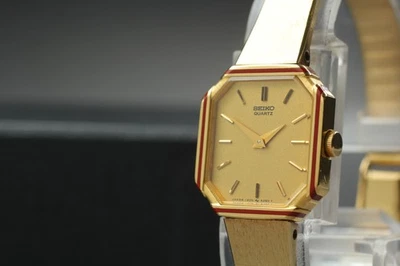 Vintage 1981 N MINT Seiko Bracelet 1400-7980 Gold Octagon Qz Womens Watch JAPAN - Image 1 of 4