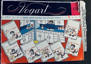 VTG VOGART Hot Iron Transfers Embroidery 7 LUCKY KITTENS Days of the Week #178 - Picture 1 of 8