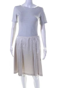 Calvin Klein Womens Satin Pleated Front Short A-Line Skirt Pumice White Size 6 - Picture 1 of 7