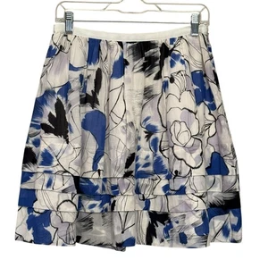 Club Monaco blau Seidenmischung abstrakt kräftig Blumen abgestuft A-Linie Minirock Gr 4 - Bild 1 von 11