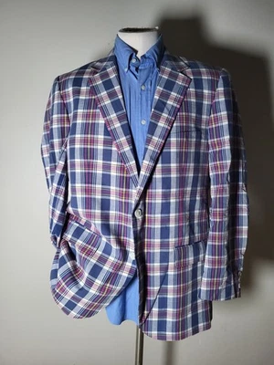 Abrigo Blazer Deportivo Alan River 44R Madras Azul Rosa Amarillo Algodón a Cuadros Foto 1 de 4