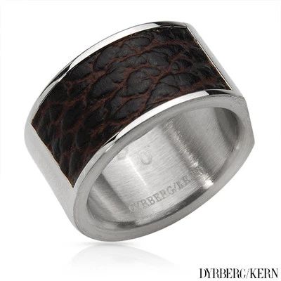 DYRBERG/KERN of DENMARK! Blunt O 系列闪亮银色成品戒指带皮革 — 第 1/3 张图片