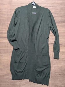 Cielo Womans Size L Cardigan Sweater Long Duster Green Pockets Academia - Picture 1 of 9