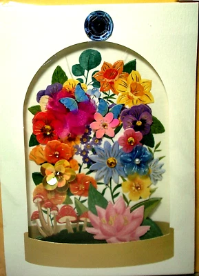 RARO Papiro 3D Exhibible Floral Tarjeta en Blanco Flor Jardín Mariposa VER FOTOS Foto 1 de 4