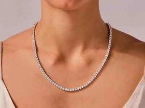 Collana Tennis 3MM Diamanti Coltivati in Laboratorio VS2-GH 14k Placcata Oro Bianco 20 Pollici - Foto 1 di 8
