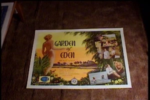 GARDEN OF EDEN 1954 HALF SHEET 22X28 MOVIE POSTER NUDIST LINEN EXPLOITATION - Picture 1 of 1