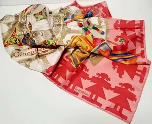 VTG Ferentino Italy Gioco dell'oco Scarf 100% Silk Pink/Toys/Children/Teddy Bear - Picture 1 of 15