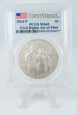 2014-P PCGS MS69 Civil Rights Act Of 1964 Silver Modern Commemorative Dollar - Image 1 of 2