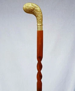 Handmade Victorian Style Brass Golf Handle Walking Stick Wooden Cane Vintage New - Picture 1 of 2