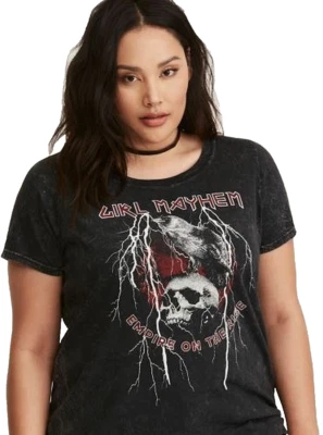 NWT TORRID (4X )  Girl Mayhem Empire Goth Rock  Black Mineral Slim Skull Tee Top - Image 1 of 4