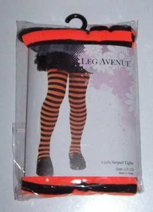 NWT LEG AVENUE GIRLS ORANGE & BLACK STRIPE COSTUME TIGHTS M L XL 4 6 7 10 11 13 - Picture 1 of 1