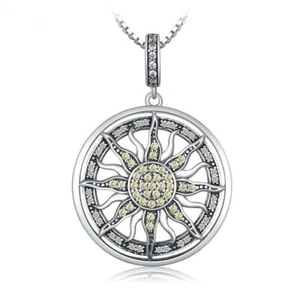 Bright Sparkling Sun Pendant 16" Necklace solid sterling silver Gift Fashion - Picture 1 of 7