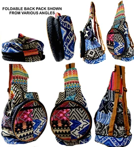 2pc INDIAN HANDMADE HIPPY GYPSY TRAVEL FOLDABLE BACKPACK PATCHWORK SHOULDER BAG - Picture 1 of 6