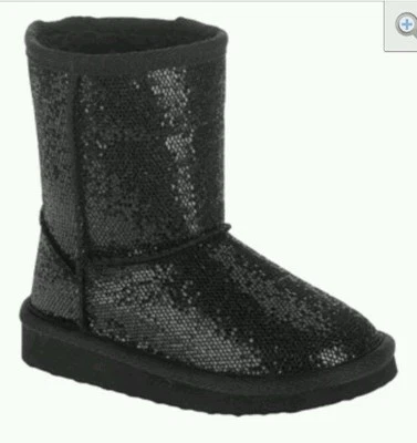  Toddler Girls' Black Glitter Sparkle Lug Sole Mid-Calf Boot/Slippers-Sizes:2-11 - Image 1 of 4